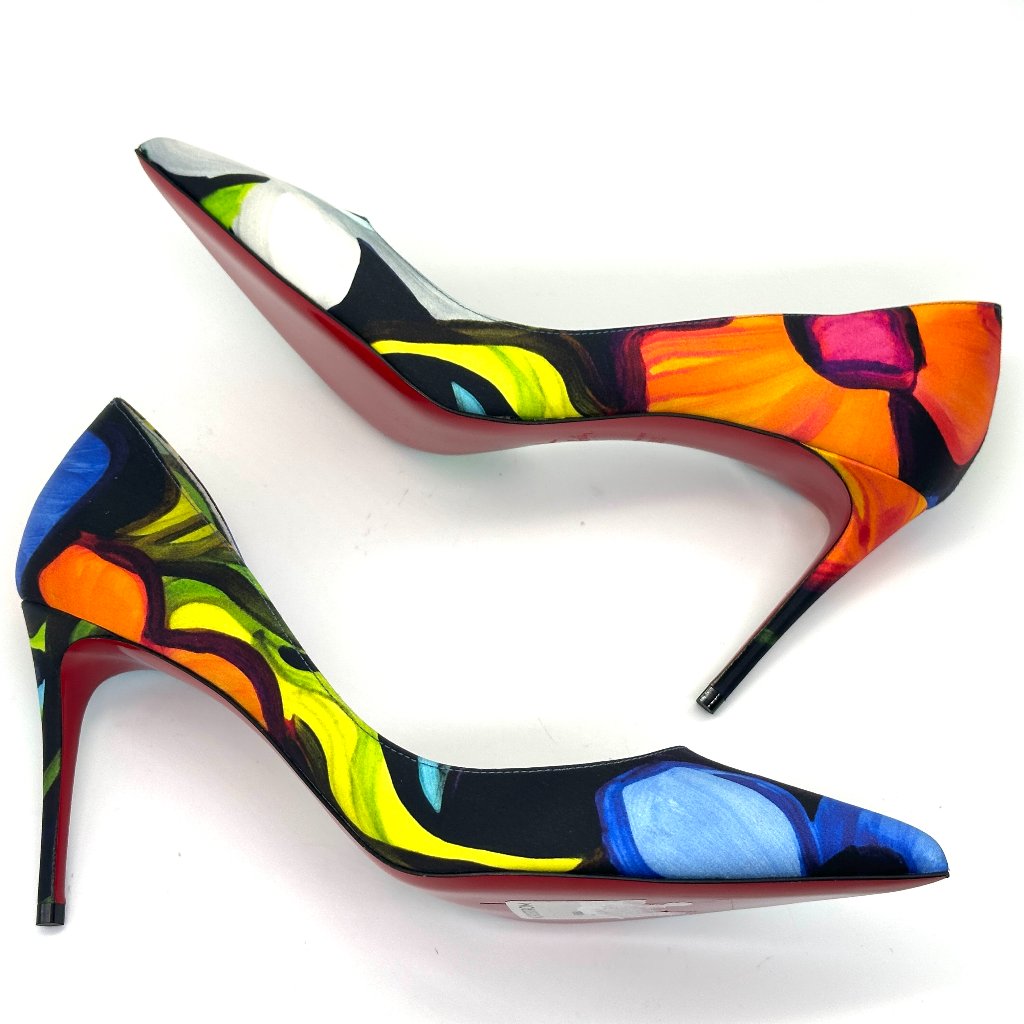 Christian Louboutin Iriza 85 Floral Flower Satin D'orsay Heels Pumps Shoes
